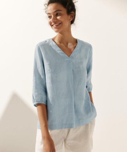 LWZLI™ 100% Linen Puff Sleeves Top LEAH