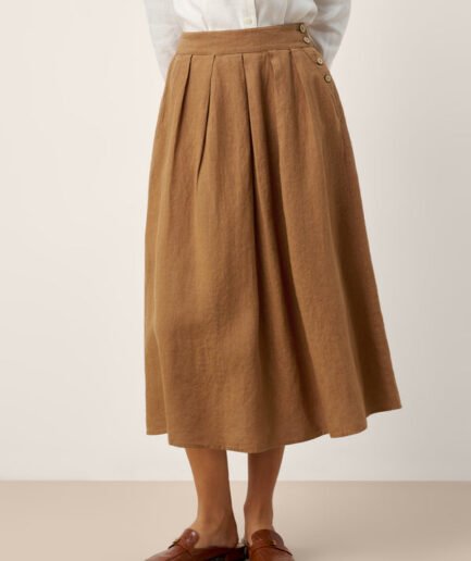 LWZLI™ 100% Linen Pleated Side Button Skirt LILITH