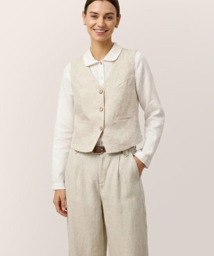 LWZLI™ 100% Linen V-Neck Buttoned Closure Vest DELIA