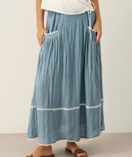 LWZLI™ 100% Linen Lace-Up Pocket Skirt FENLA