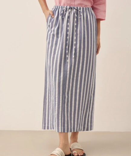 LWZLI™ Linen Striped Drawstring Skirt ELISE