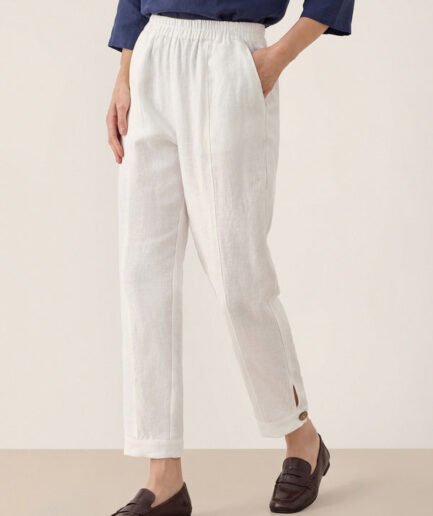 LWZLI™ 100% Linen Straight-Leg Pants with Elastic Waist PATRICE